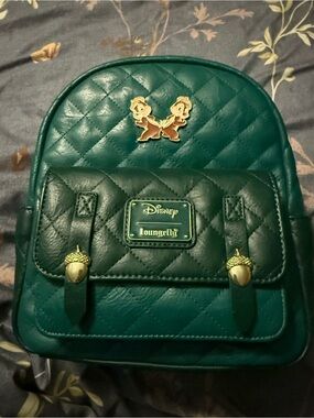 Loungefly Green Quilted Mini Backpack with Gold Acorn Accents